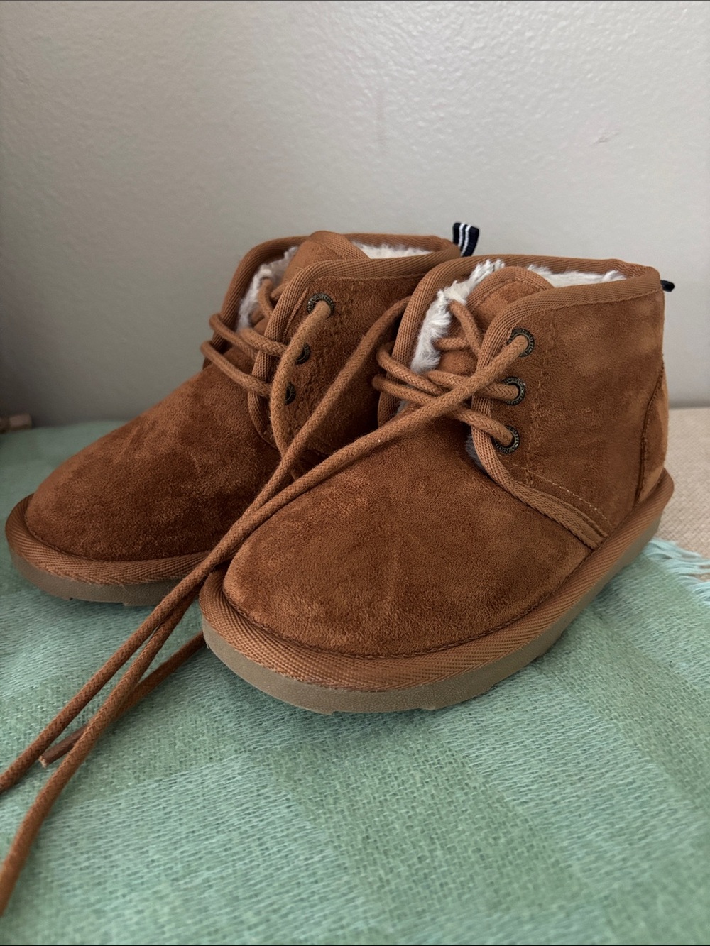 Nautica Kids Tan Suede Faux-Fur Lace-Up Boots